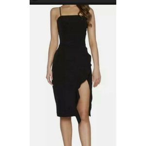 BARDOT Carmelle Black Strappy Ruffle Midi Cocktail